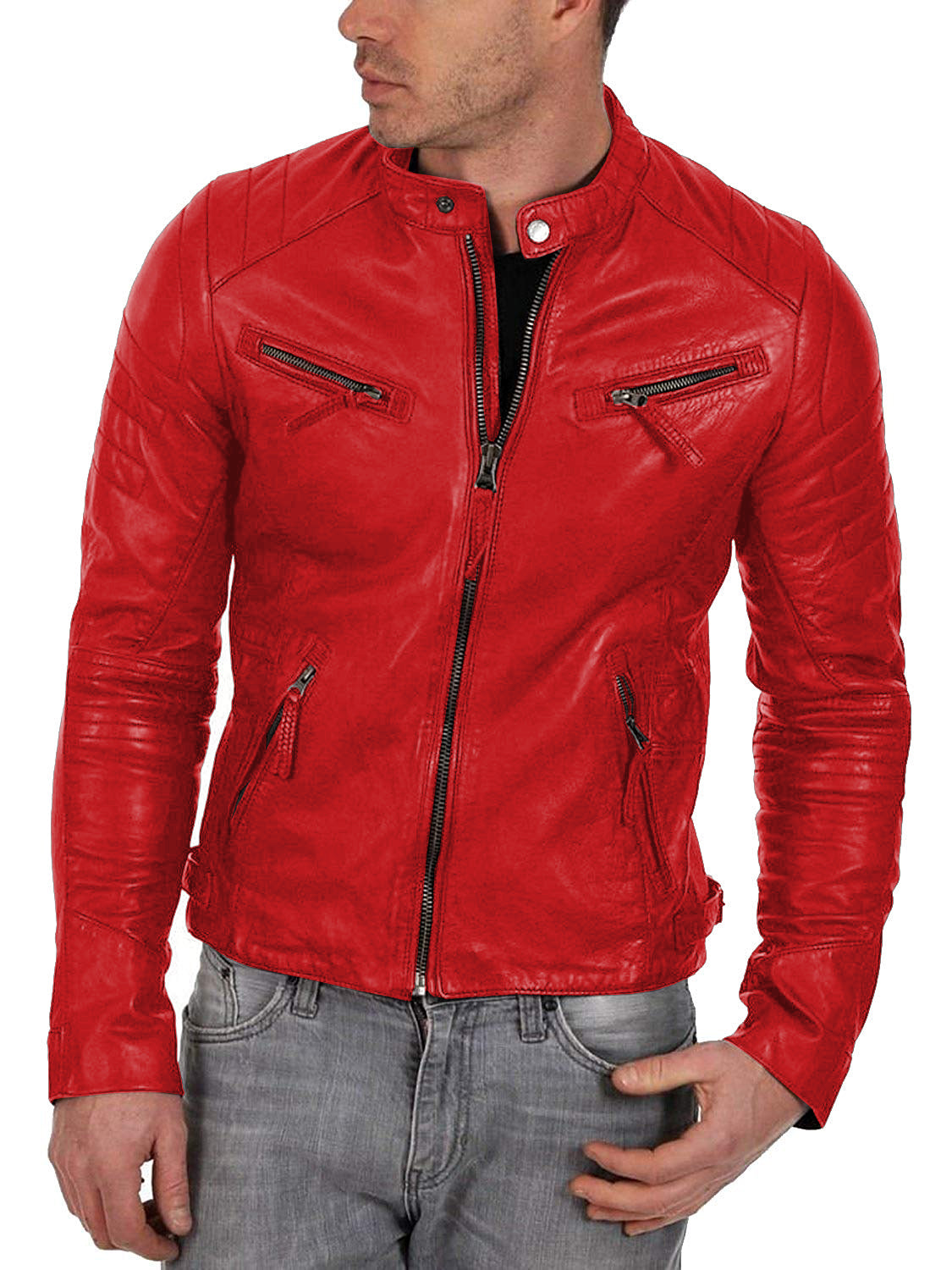 Leather Jackets Hub Mens Genuine Lambskin Leather Jacket (Black, Classic Jacket) - 1501268