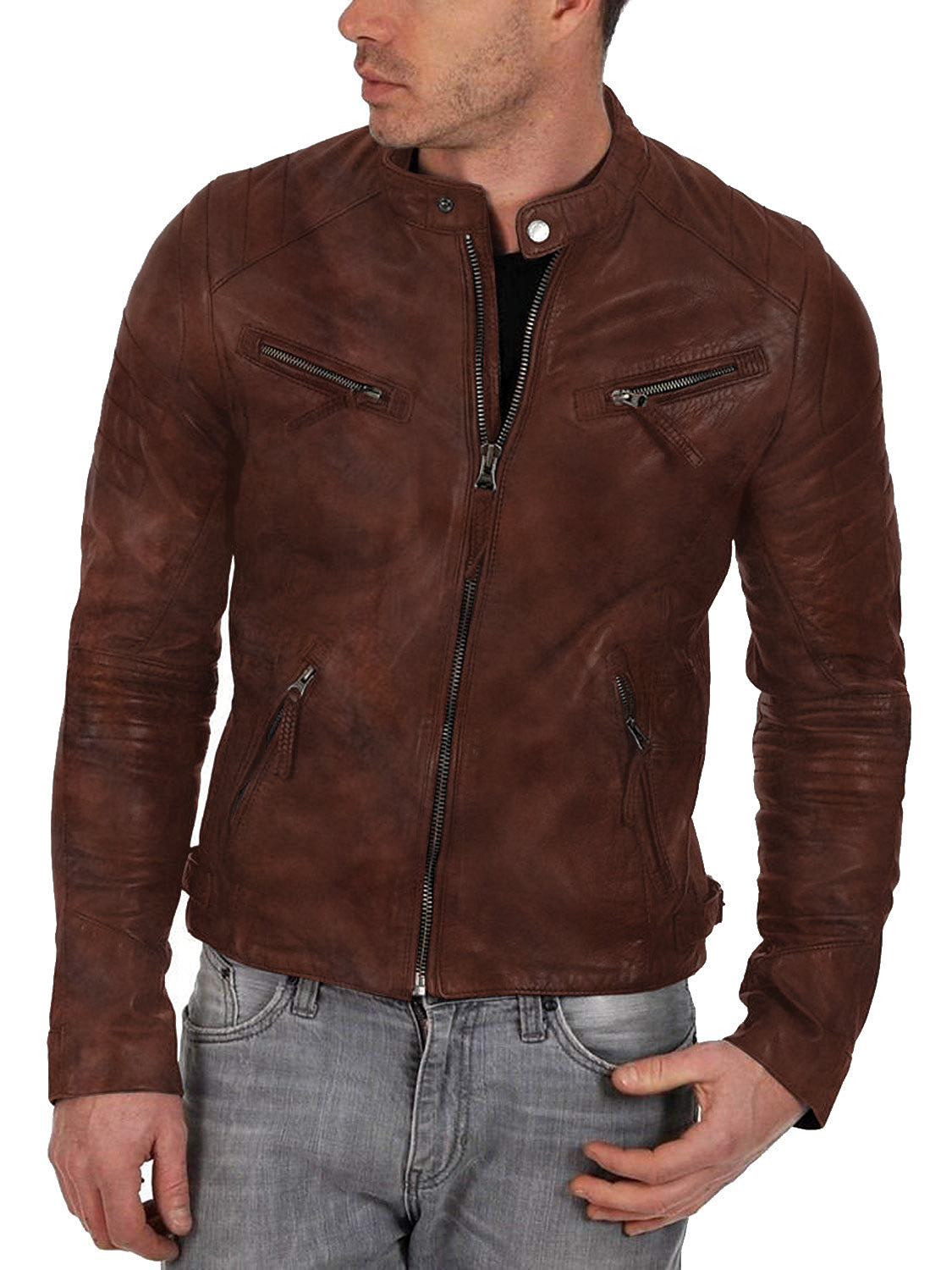 Leather Jackets Hub Mens Genuine Lambskin Leather Jacket (Black, Classic Jacket) - 1501268