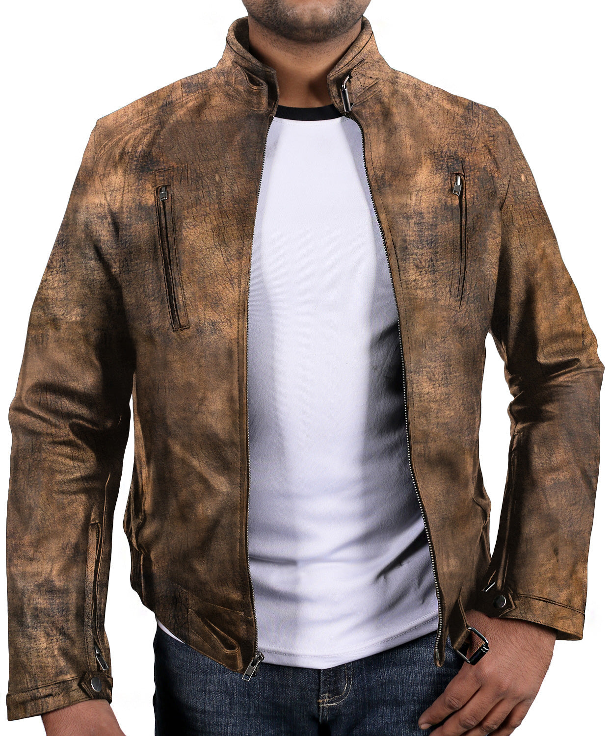 Leather Jackets Hub Mens Genuine Lambskin Leather Jacket (Black, Racer Jacket) - 1501314