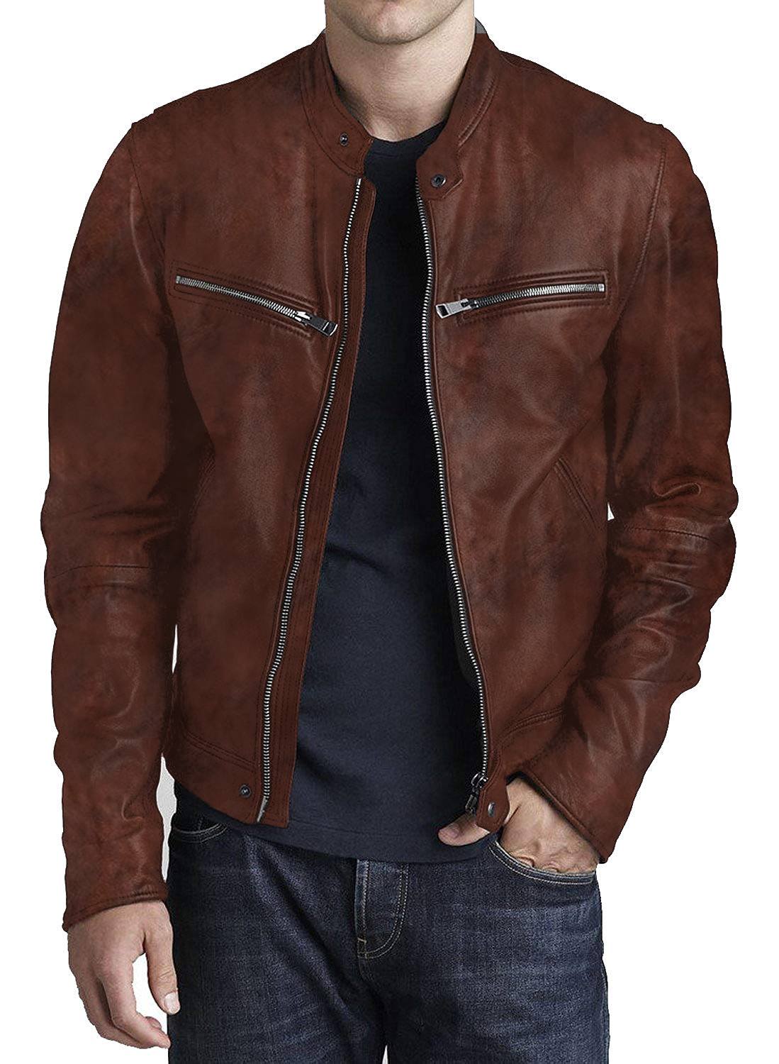 Leather Jackets Hub Mens Genuine Lambskin Leather Jacket (Black, Racer Jacket) - 1501316