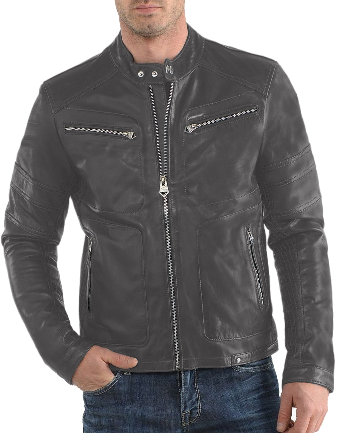 Leather Jackets Hub Mens Genuine Lambskin Leather Jacket (Black, Fencing Jacket) - 1501320
