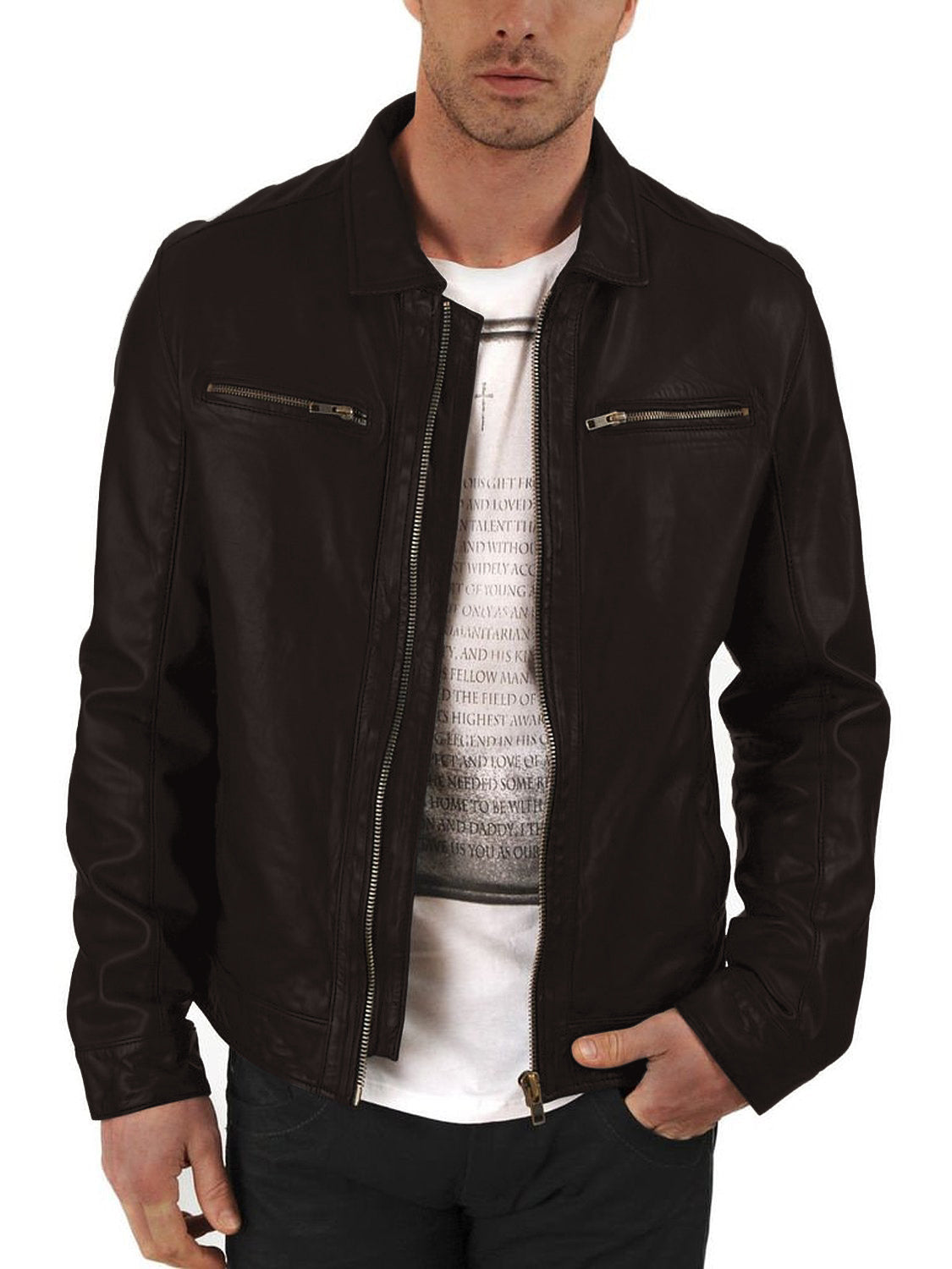 Leather Jackets Hub Mens Genuine Lambskin Leather Jacket (Black, Aviator Jacket) - 1501336