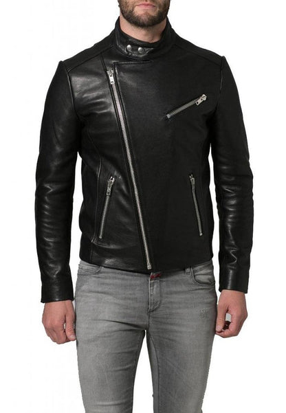  Leather Jackets Hub Mens Genuine Cowhide Leather Jacket (Black, Fencing Jacket) - 1501544