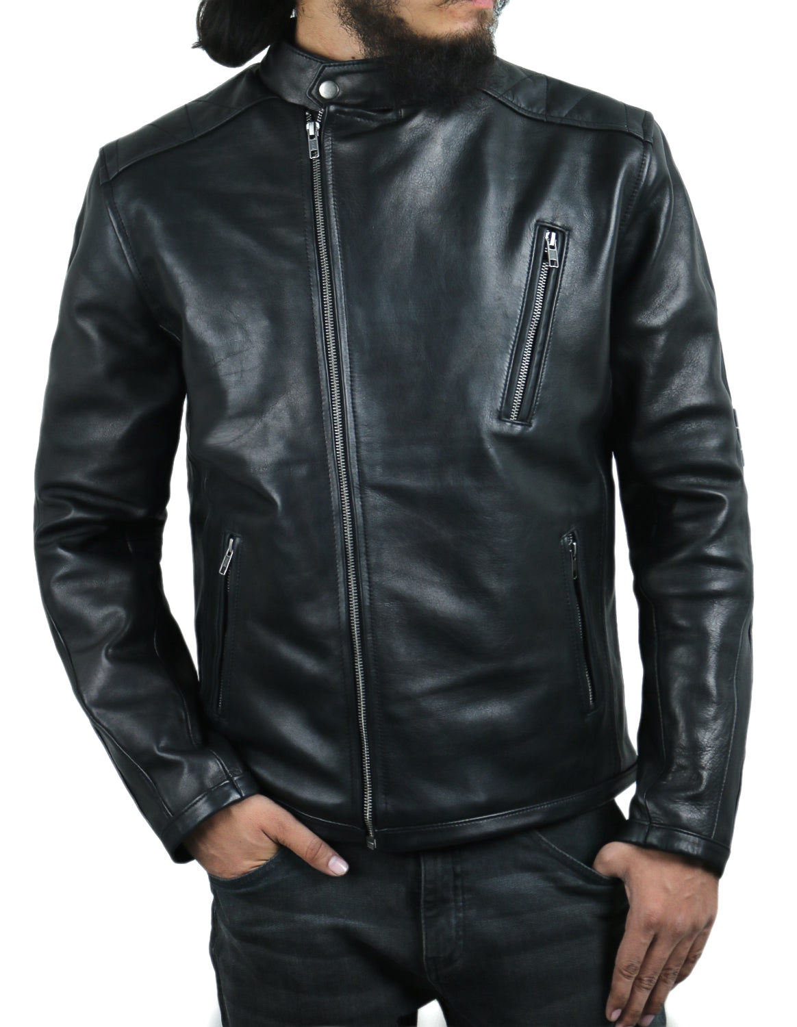 Leather Jackets Hub Mens Genuine Cowhide Leather Jacket (Black, Fencing Jacket) - 1501581