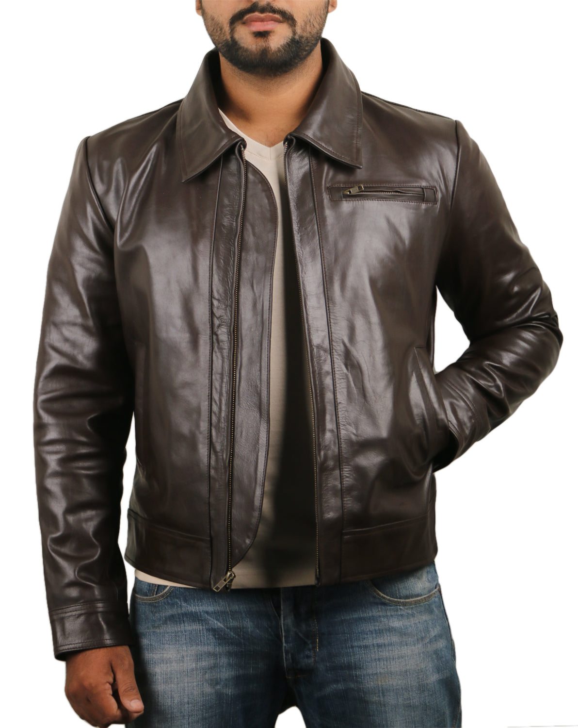 Leather Jackets Hub Mens Genuine Cowhide Leather Jacket (Black, Aviator Jacket) - 1501584