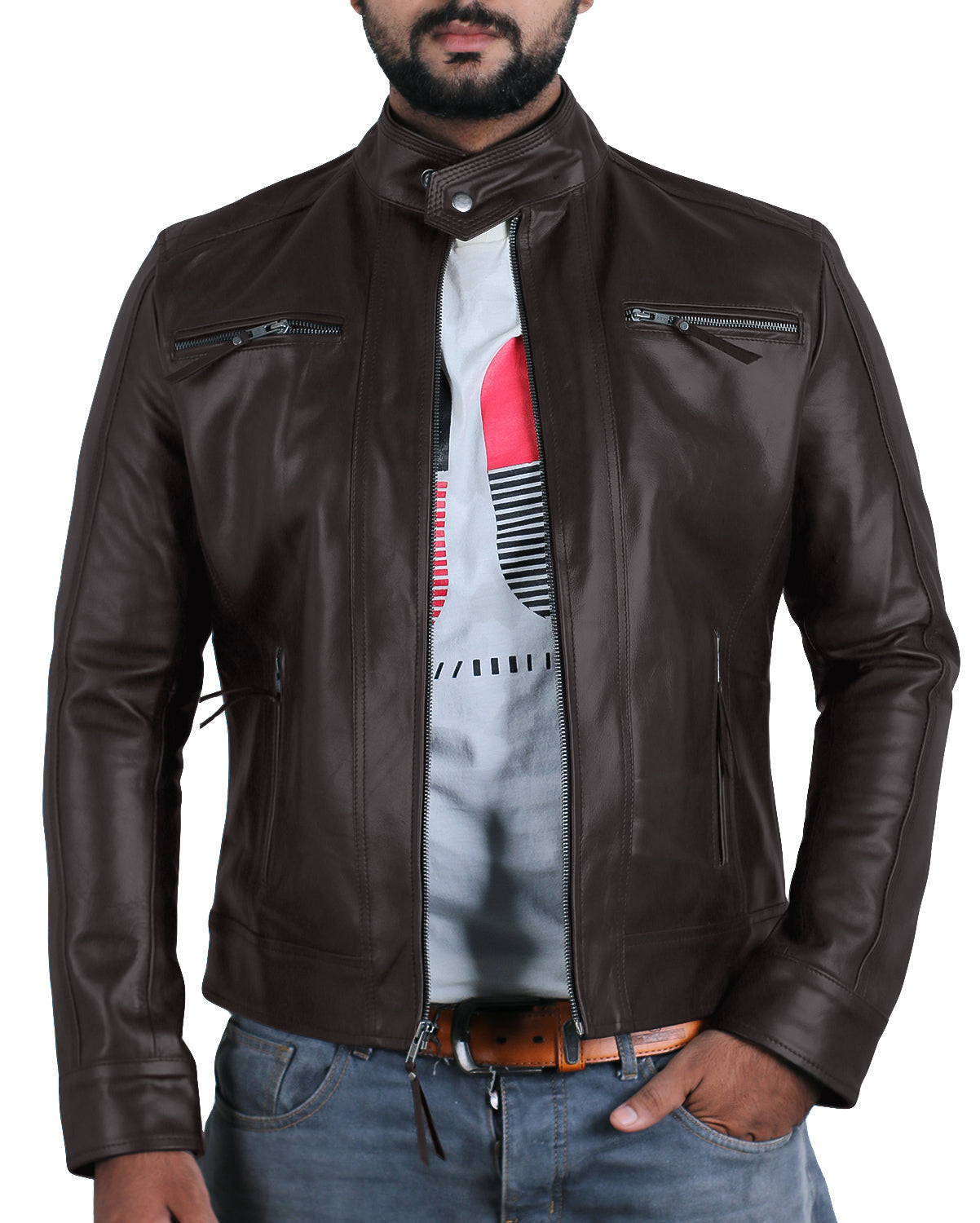 Leather Jackets Hub Mens Genuine Cowhide Leather Jacket (Black, Racer Jacket) - 1501625