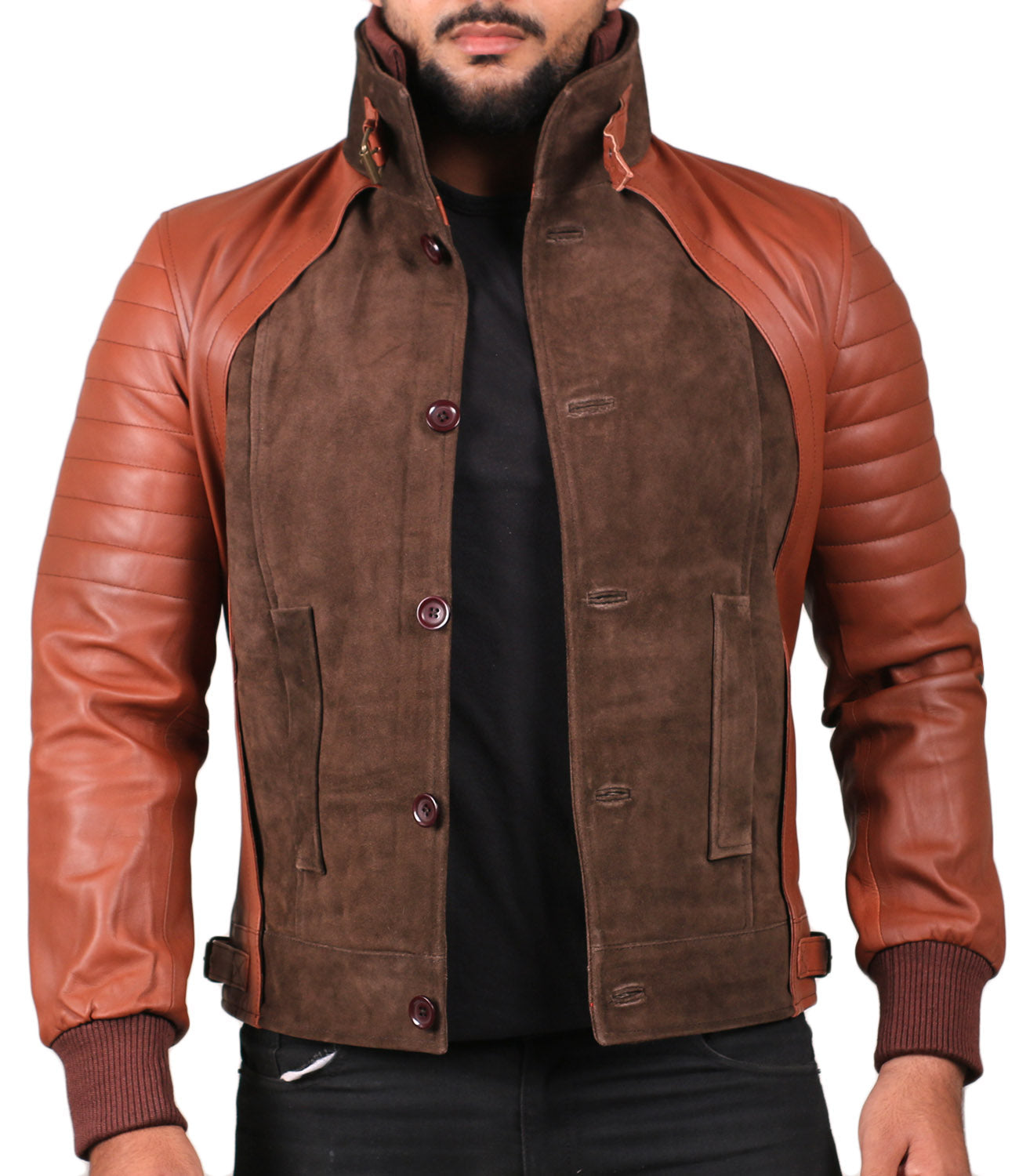 Leather Jackets Hub Mens Genuine Cow Suede Leather Jacket (Suede-Tan, Fencing Jacket) - 1501766