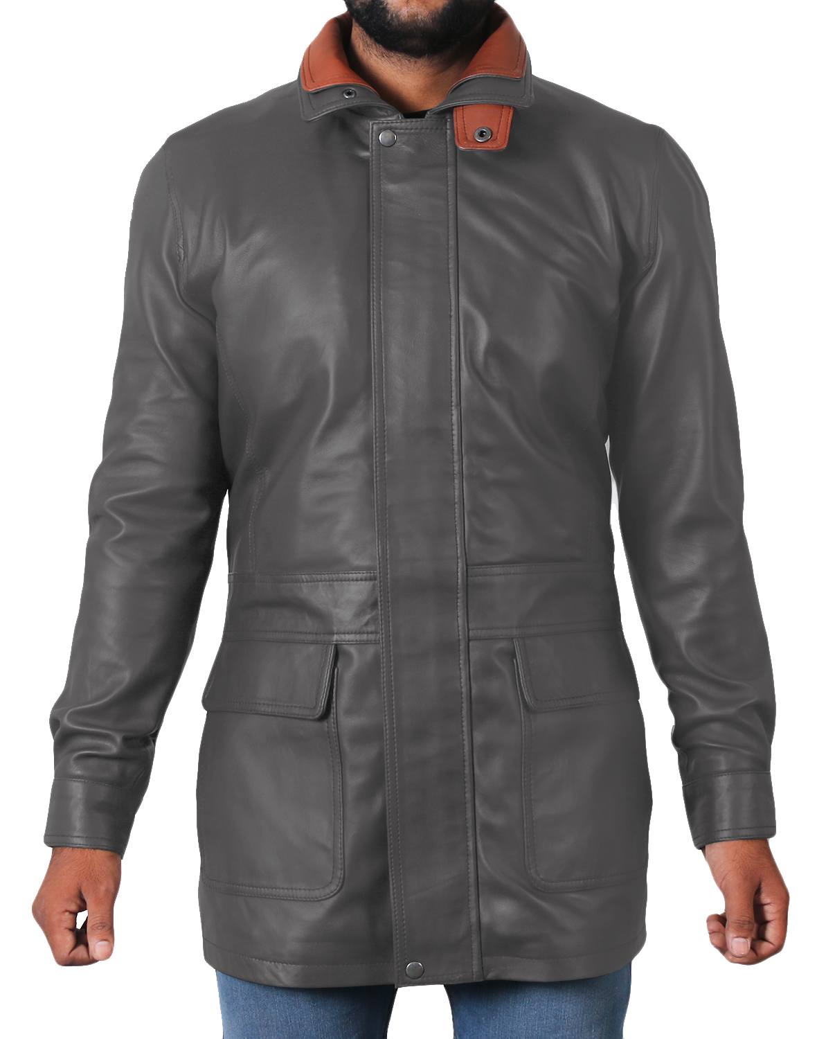 Leather Jackets Hub Mens Genuine Lambskin Leather Over Coat (Black, Long Coat) - 1502823