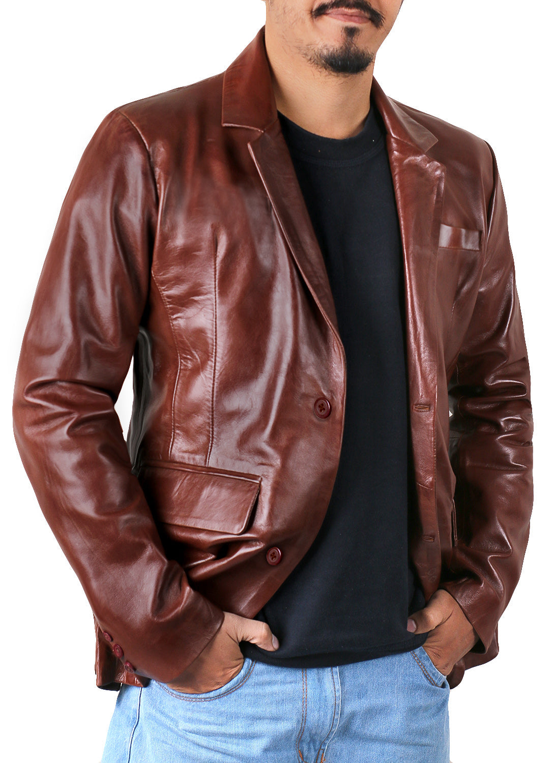 Leather Jackets Hub Mens Genuine Lambskin Leather Coat (Black, Blazer Jacket) - 1501830