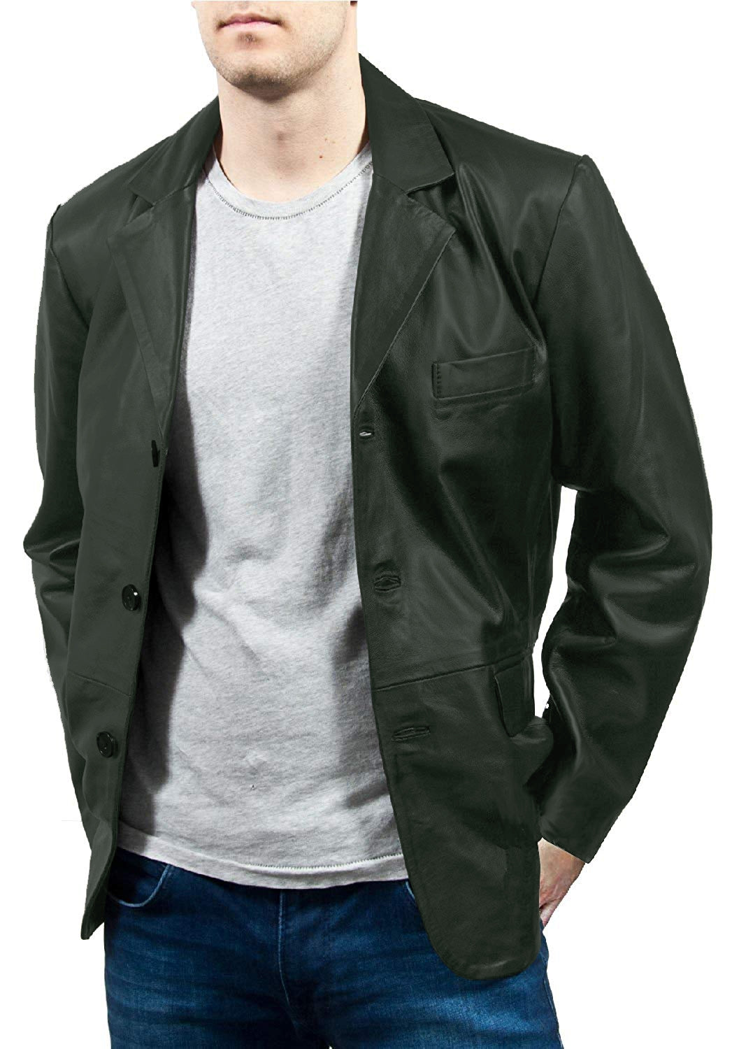 Leather Jackets Hub Mens Genuine Lambskin Leather Coat (Black, Blazer Jacket) - 1501831