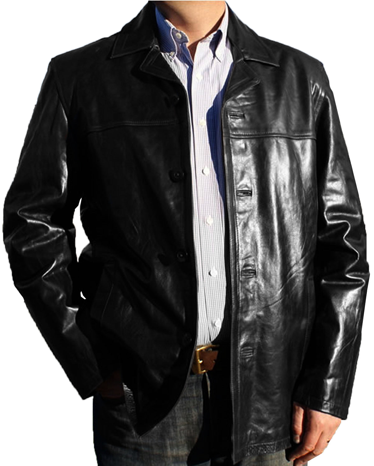 Leather Jackets Hub Mens Genuine Cowhide Leather Coat (Black, Classic Coat) - 1502832