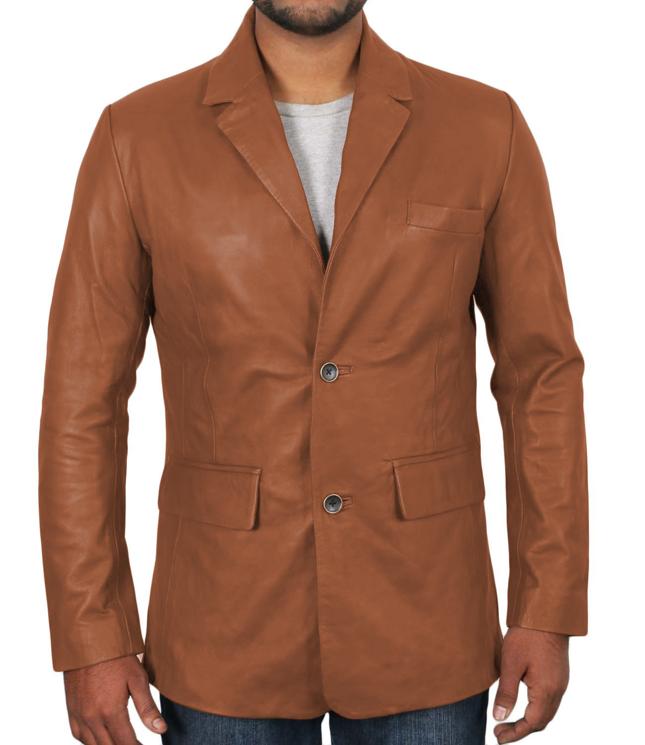 Leather Jackets Hub Mens Genuine Lambskin Leather Coat (Black, Blazer Jacket) - 1501833