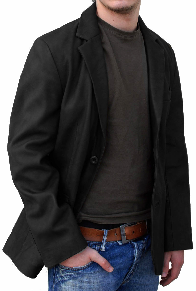 Leather Jackets Hub Mens Genuine Lambskin Leather Coat (Black, Blazer Jacket) - 1501836