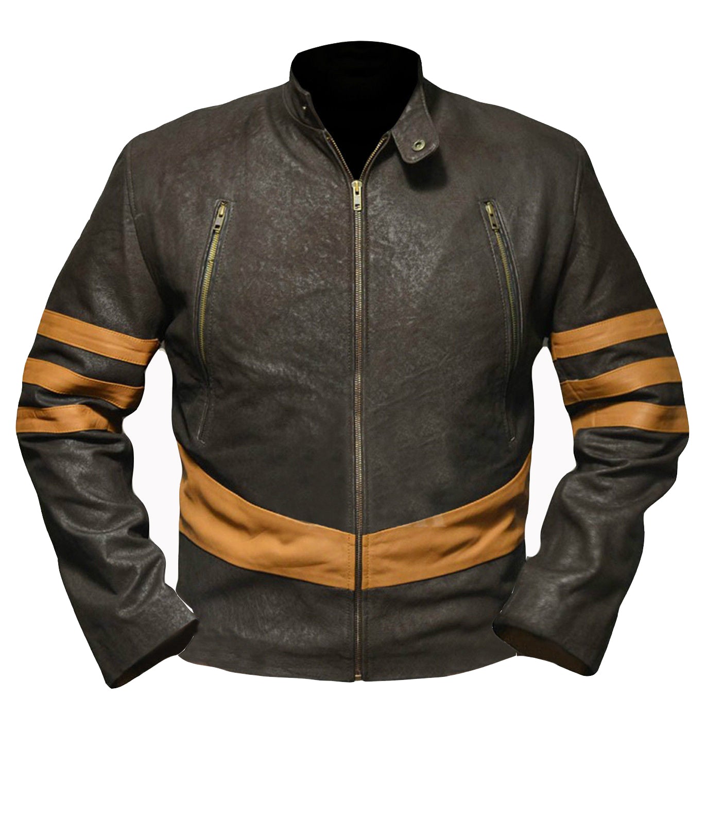 Leather Jackets Hub X-Men: Wolverine Logan Hugh Jackman Sheep Leather Jacket (Brown-Yellow, Racer Jacket) - 1501799
