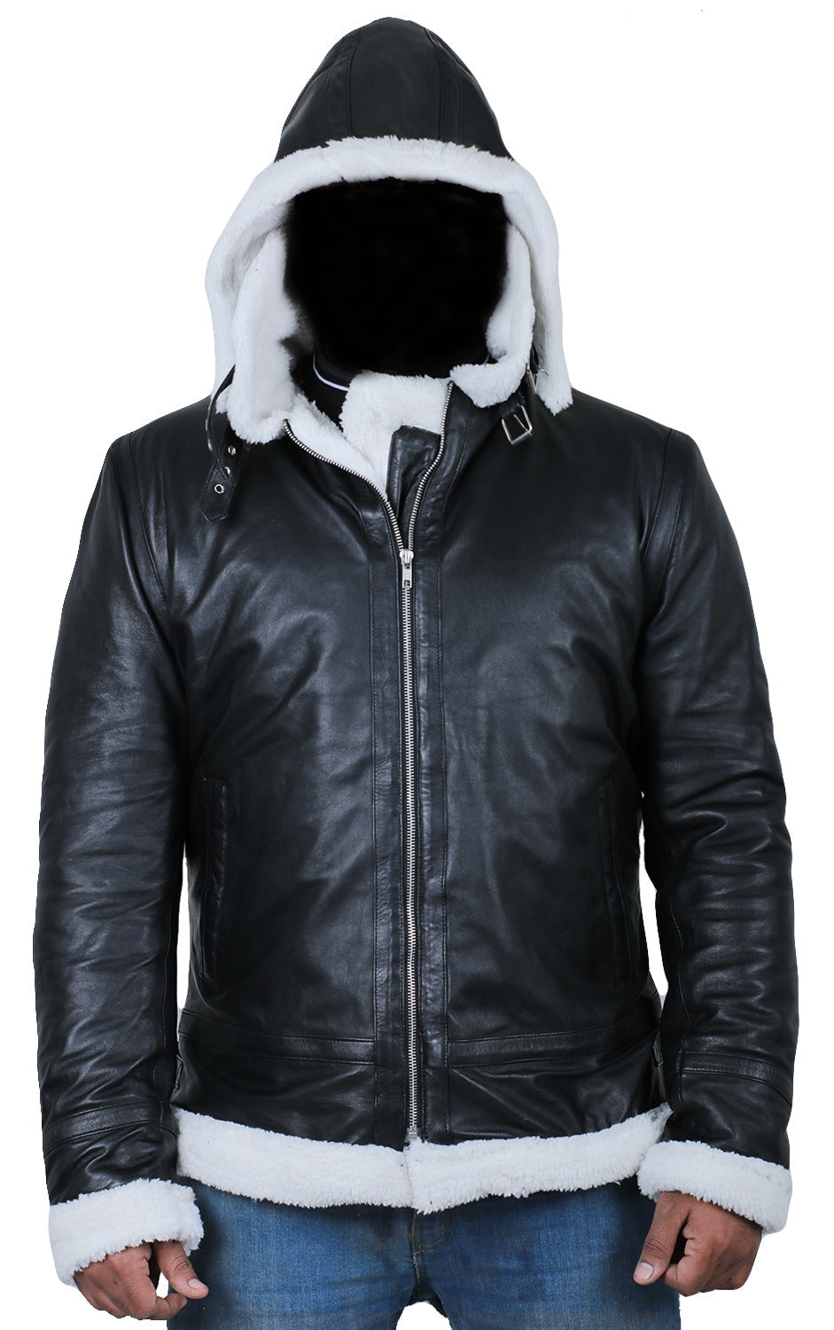 Leather Jackets Hub Mens Genuine Lambskin Leather Jacket (Black, Hooded) - 1701043