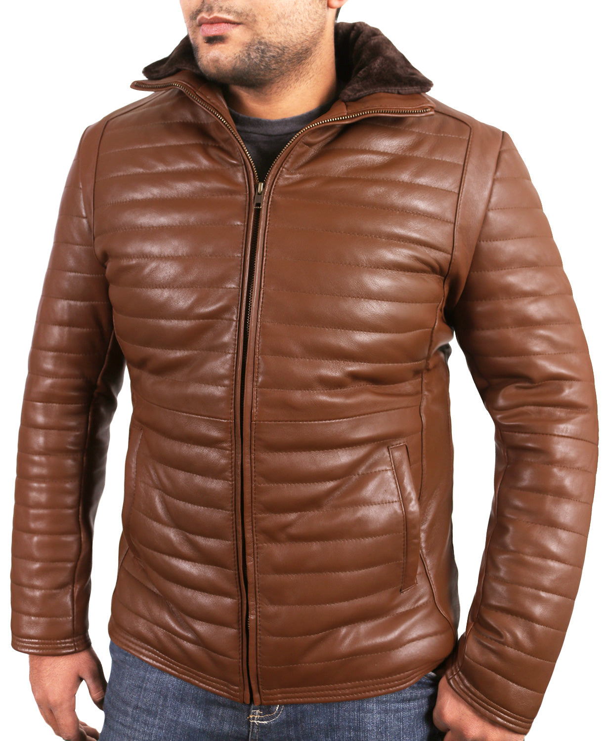 Leather Jackets Hub Mens Genuine Lambskin Leather Jacket (TAN, fencing Jacket) - 1701046