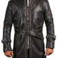  Leather Jackets Hub Mens Genuine Cow Ruboff Leather Over Coat (Black-Rubboff, Trench Coat) - 1702051