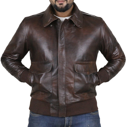  Leather Jackets Hub Mens Genuine Lambskin Leather Jacket (Brown-Tan, Aviator Jacket) - 2201001