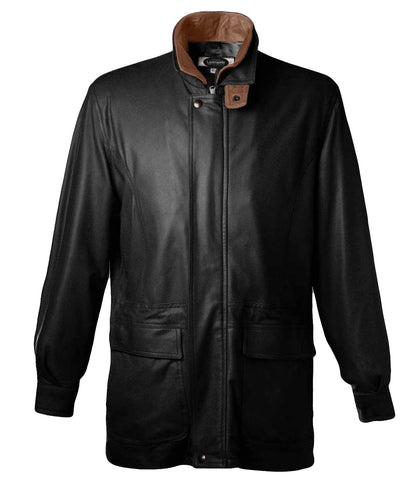  Leather Jackets Hub Mens Genuine Lambskin Leather Over Coat (Black, Long Coat) - 1502823