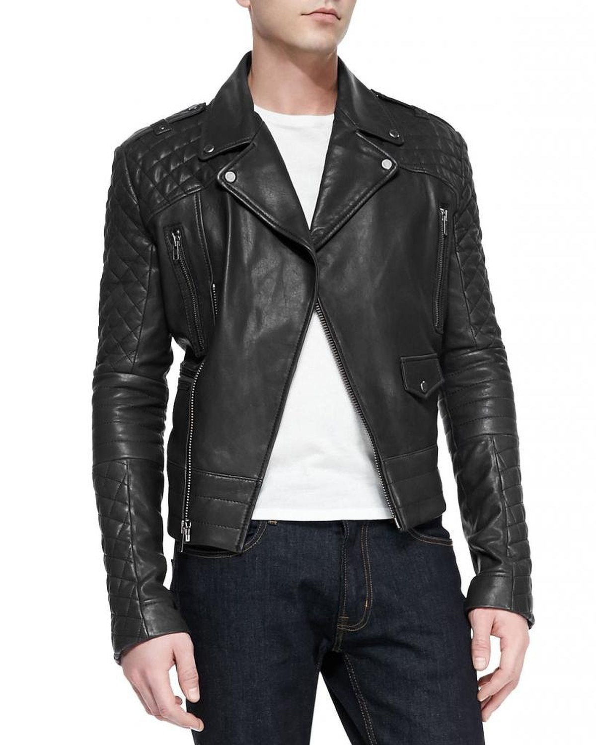 Leather Jackets Hub Mens Genuine Cowhide Leather Jacket (Black, Double Rider Jacket) - 1501612