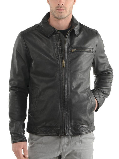  Leather Jackets Hub Mens Genuine Cowhide Leather Jacket (Black, Aviator Jacket) - 1501047