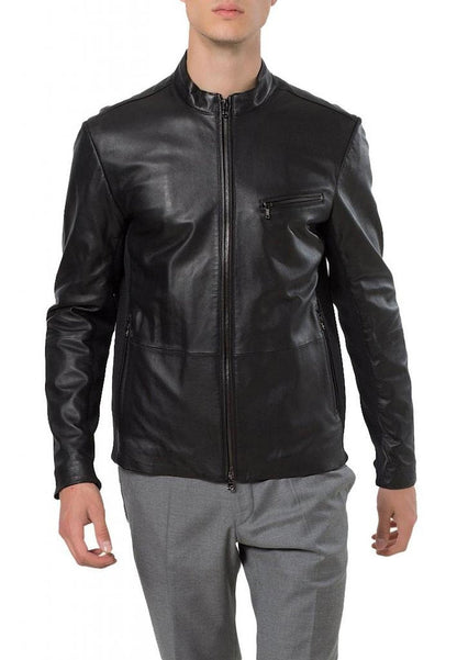  Leather Jackets Hub Mens Genuine Cowhide Leather Jacket (Black, Racer Jacket) - 1501422