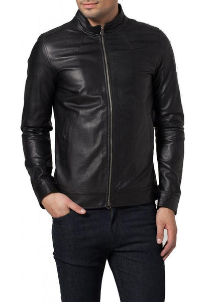  Leather Jackets Hub Mens Genuine Cowhide Leather Jacket (Black, Racer Jacket) - 1501440