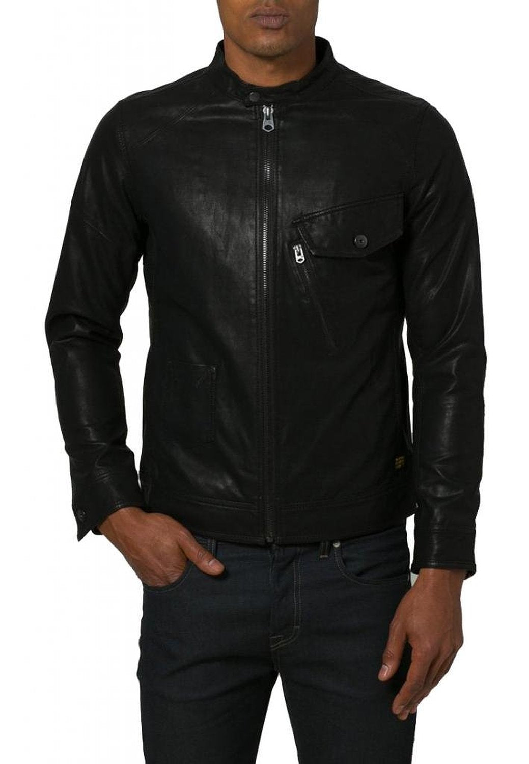 Leather Jackets Hub Mens Genuine Cowhide Leather Jacket (Black, Racer Jacket) - 1501550