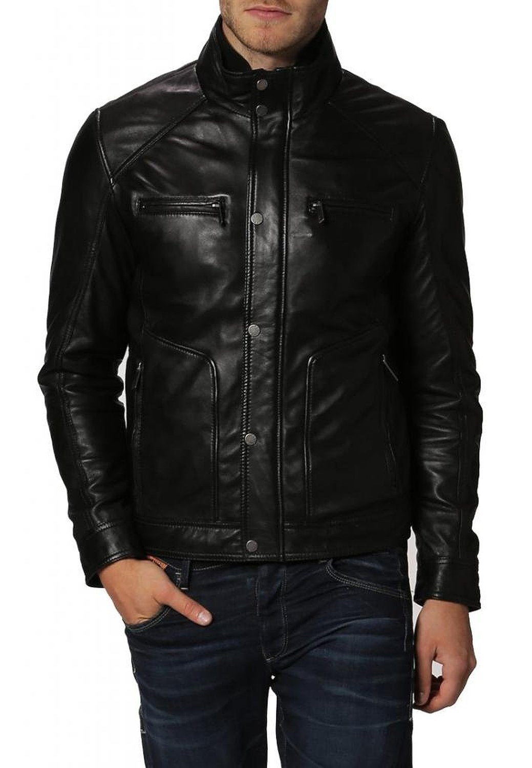 Leather Jackets Hub Mens Genuine Cowhide Leather Jacket (Black, Fencing Jacket) - 1501234