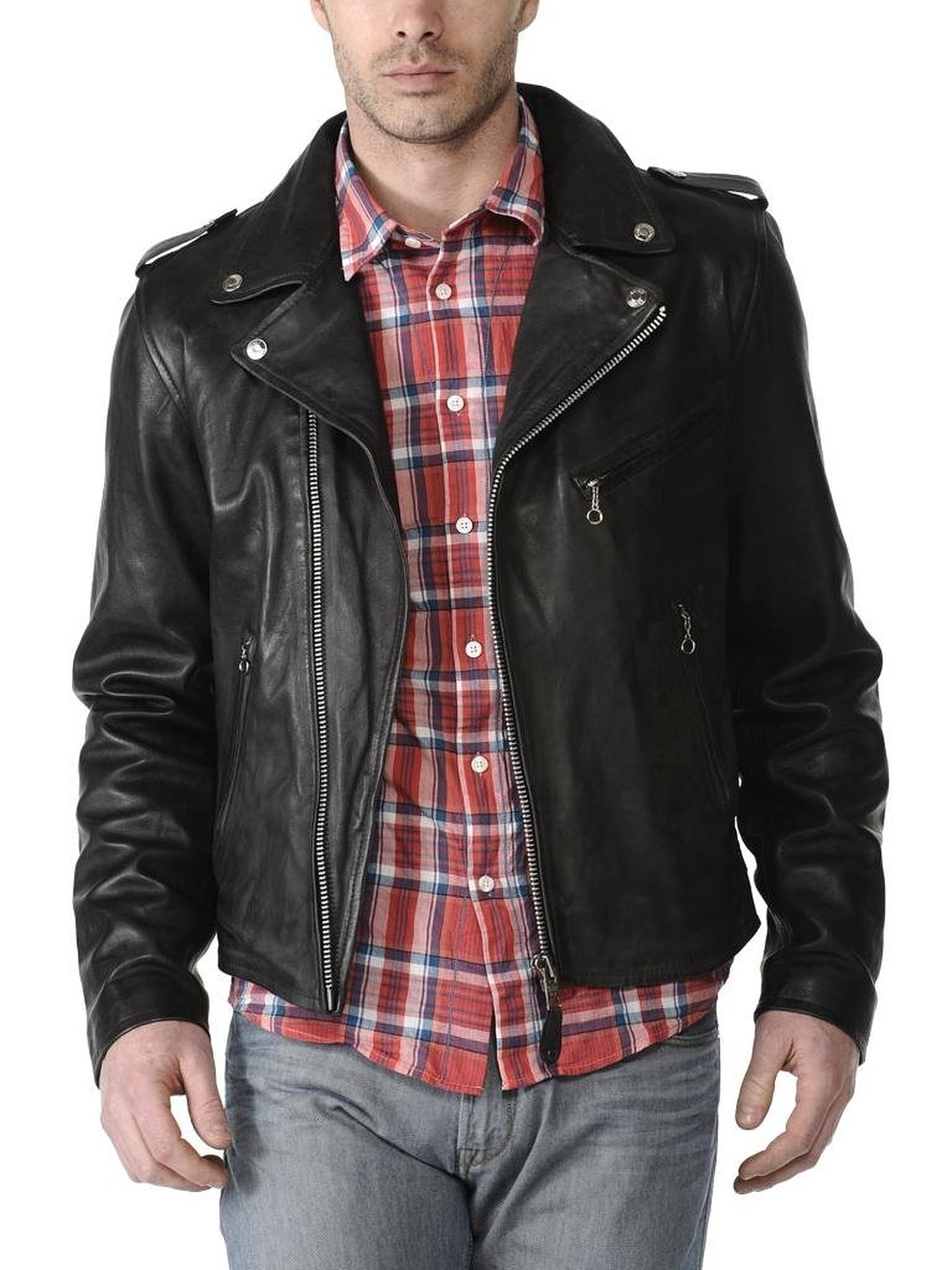 Leather Jackets Hub Mens Genuine Cowhide Leather Jacket (Black, Double Rider Jacket) - 1501546