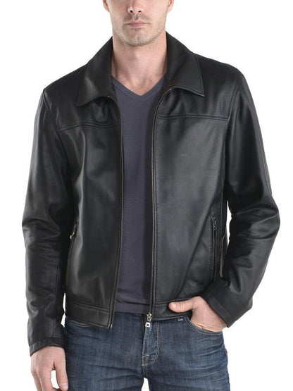  Leather Jackets Hub Mens Genuine Cowhide Leather Jacket (Black, Classic Jacket) - 1501170