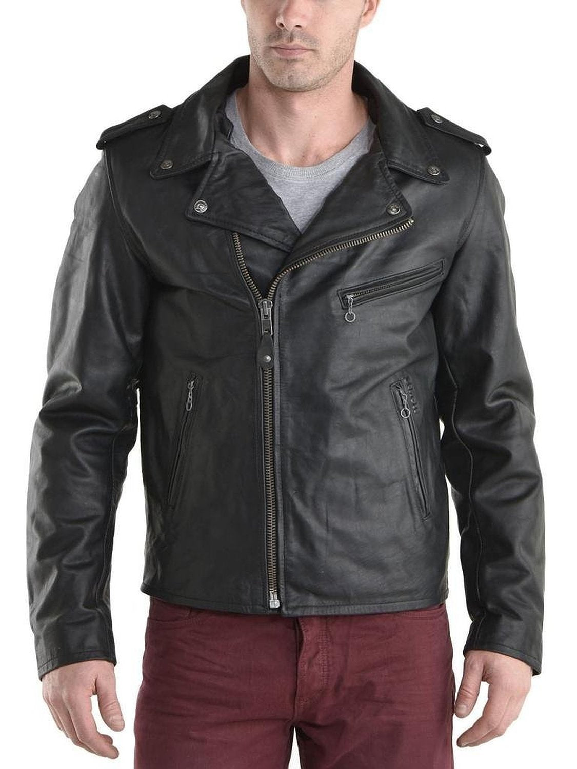 Leather Jackets Hub Mens Genuine Lambskin Leather Jacket (Black, Double Rider Jacket) - 1501180