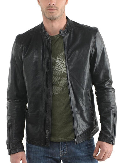 Leather Jackets Hub Mens Genuine Lambskin Leather Jacket (Black, Classic Jacket) - 1501272