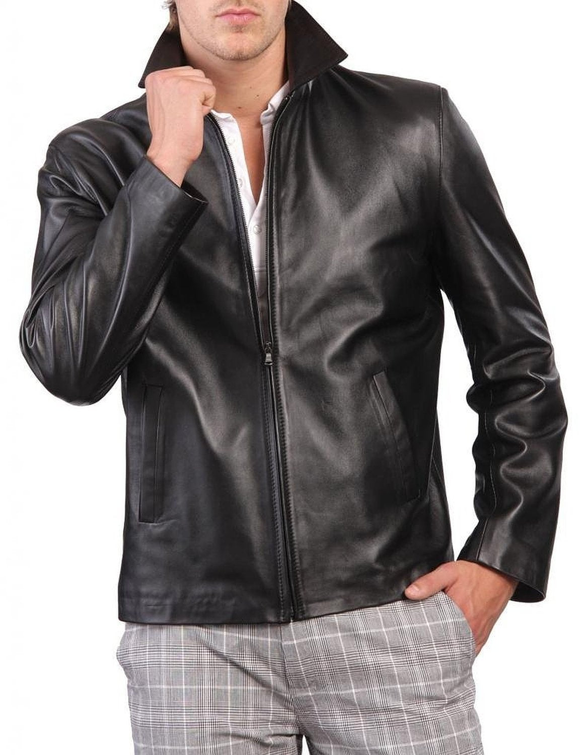 Leather Jackets Hub Mens Genuine Lambskin Leather Jacket (Black, Aviator Jacket) - 1501331