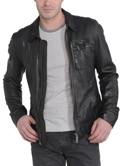  Leather Jackets Hub Mens Genuine Lambskin Leather Jacket (Black, Aviator Jacket) - 1501221