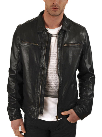  Leather Jackets Hub Mens Genuine Lambskin Leather Jacket (Black, Aviator Jacket) - 1501336