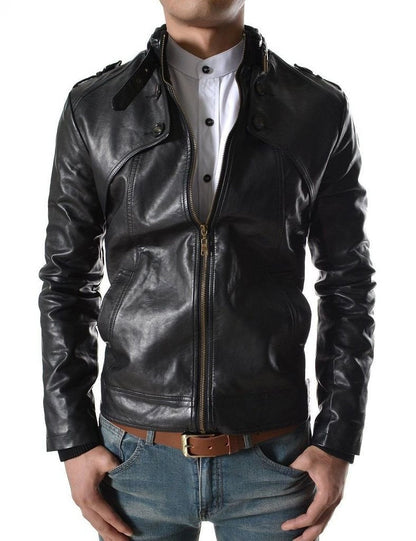 Leather Jackets Hub Mens Genuine Lambskin Leather Jacket (Black, Fencing Jacket) - 1501303