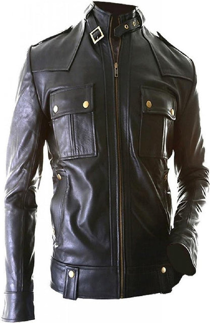  Leather Jackets Hub Mens Genuine Lambskin Leather Jacket (Black, Officer Jacket) - 1501075