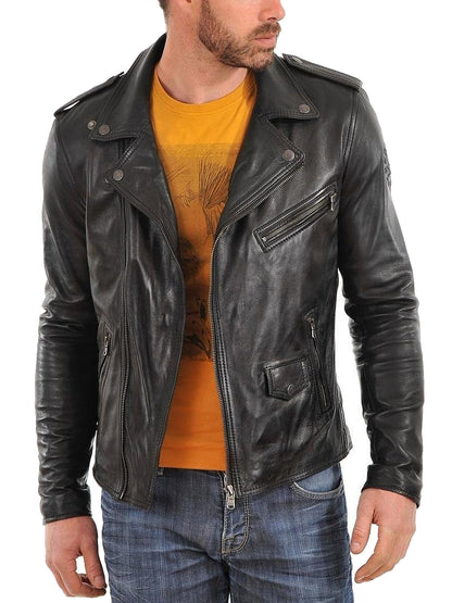  Leather Jackets Hub Mens Genuine Lambskin Leather Jacket (Black, Double Rider Jacket) - 1501009