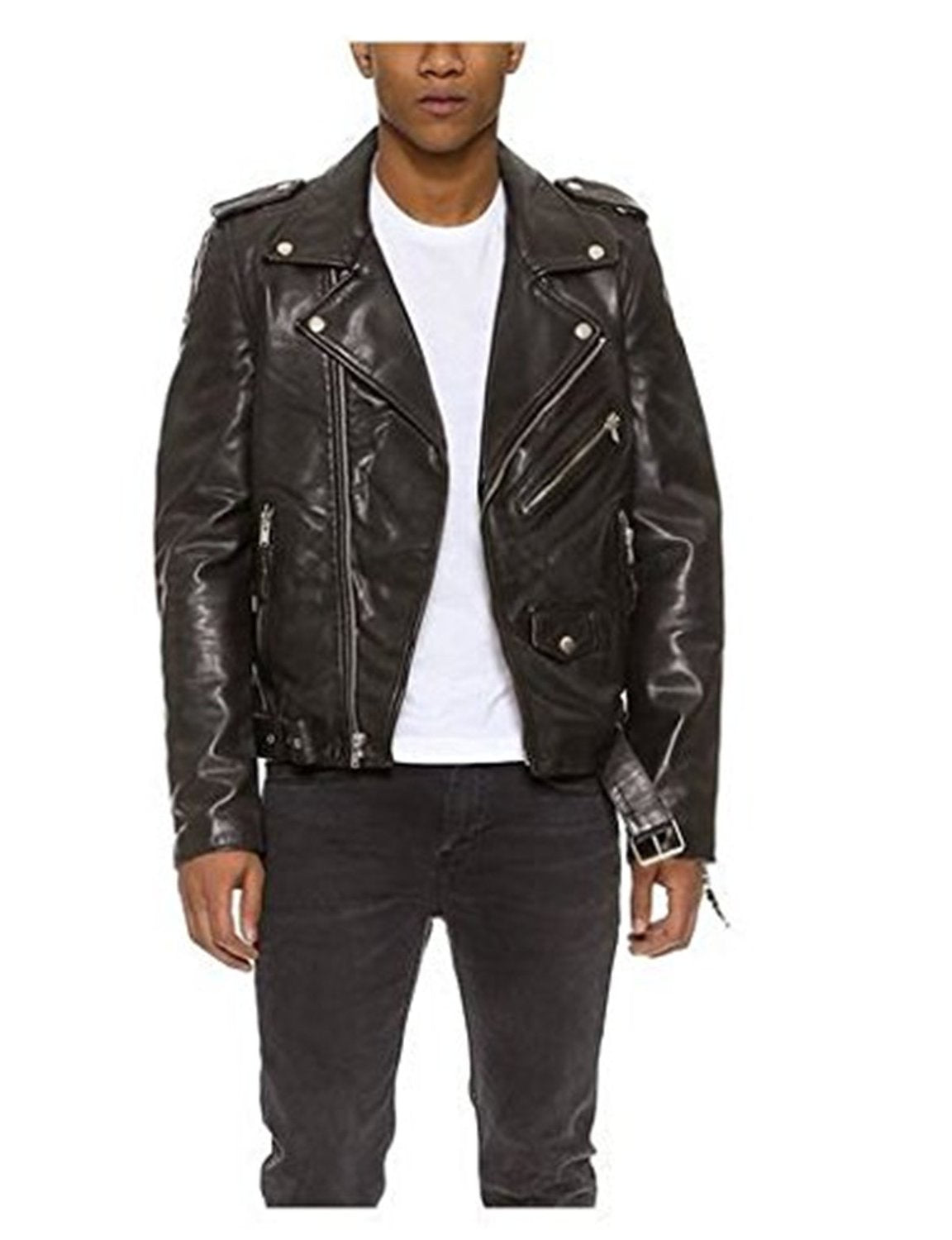 Leather Jackets Hub Mens Genuine Lambskin Leather Jacket (Black, Double Rider Jacket) - 1501115