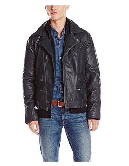  Leather Jackets Hub Mens Genuine Lambskin Leather Jacket (Black, Double Rider Jacket) - 1501131