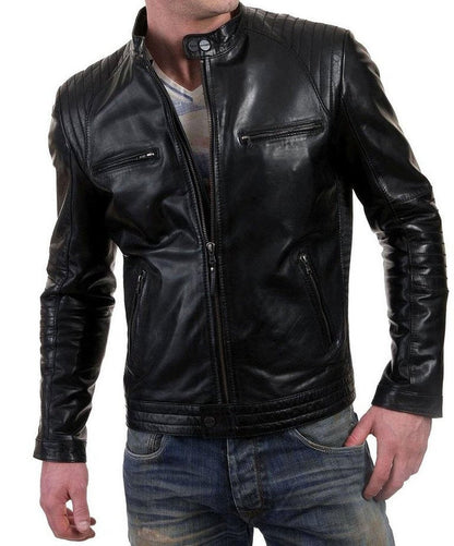  Leather Jackets Hub Mens Genuine Lambskin Leather Jacket (Black, Fencing Jacket) - 1501309