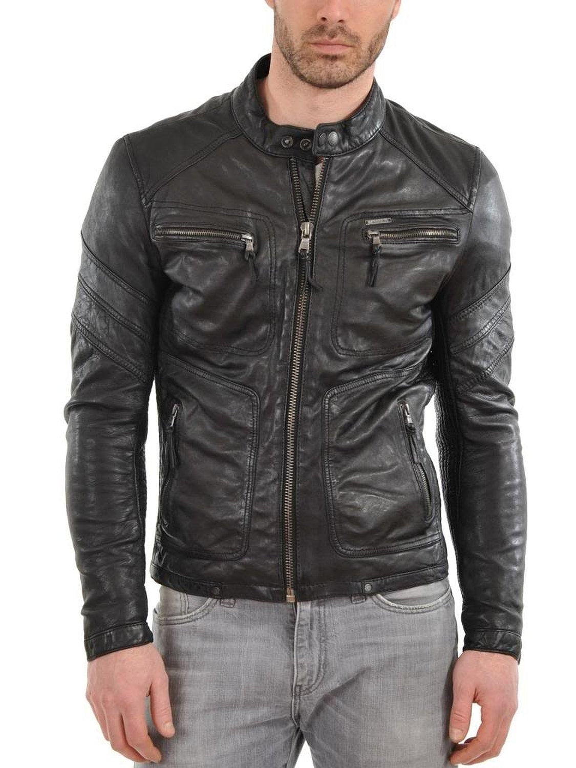 Leather Jackets Hub Mens Genuine Lambskin Leather Jacket (Black, Fencing Jacket) - 1501339
