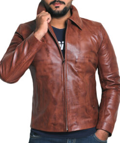 Vax Brown@Mens Vax Brown Shirt Collar Leather Jacket