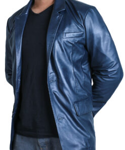 Navy Blue@Torith-Navy-Blue-Leather-Blazer