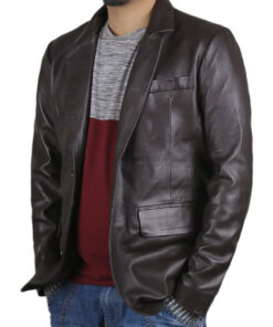 Brown@Qelira-Brown-Leather-Blazer