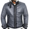 Leather Jackets Hub Mens Genuine Lambskin Leather Jacket (Gray, Shearling Jacket) - 1701031 - Leather Jackets Hub