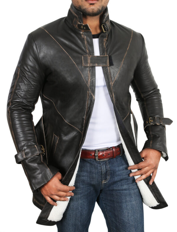 Leather Jackets Hub Mens Genuine Cow Ruboff Leather Over Coat (Black-Rubboff, Trench Coat) - 1702051 - Leather Jackets Hub