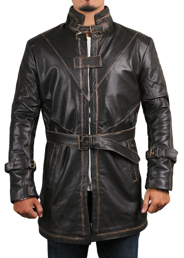Leather Jackets Hub Mens Genuine Cow Ruboff Leather Over Coat (Black-Rubboff, Trench Coat) - 1702051 - Leather Jackets Hub