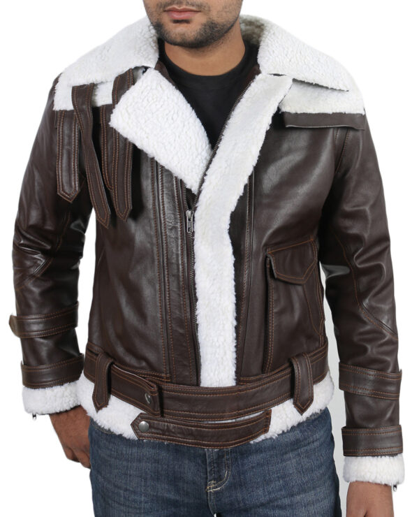 Leather Jackets Hub Mens Genuine Lambskin Leather Jacket (Brown, Shearling Jacket) - 1701068 - Leather Jackets Hub